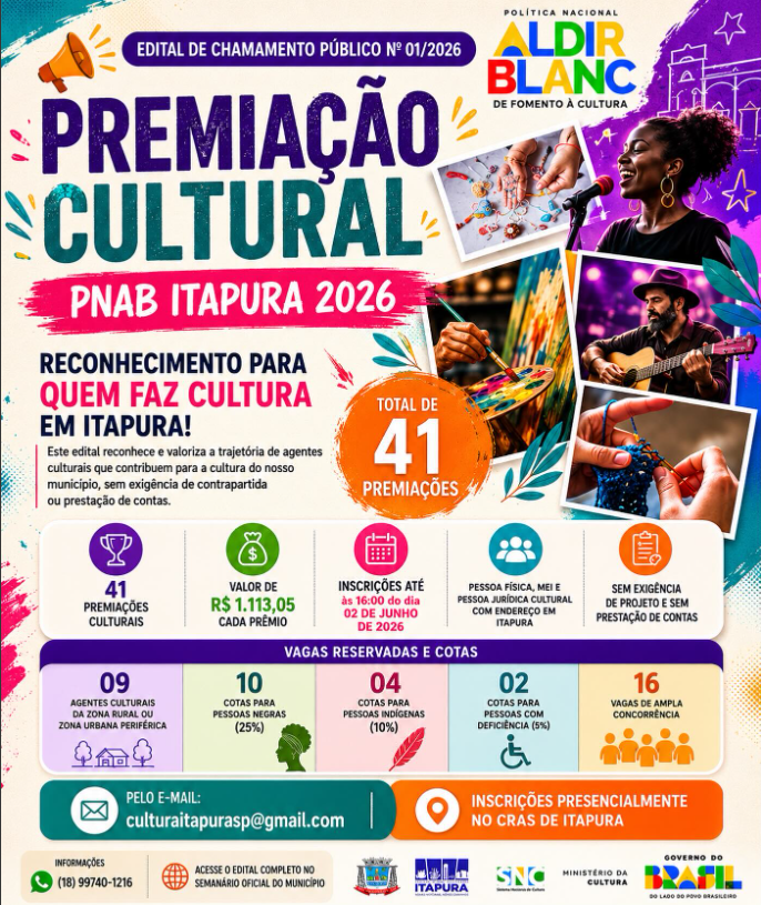Abertas Inscrições para a Premiação Cultural PNAB 2026 em Itapura